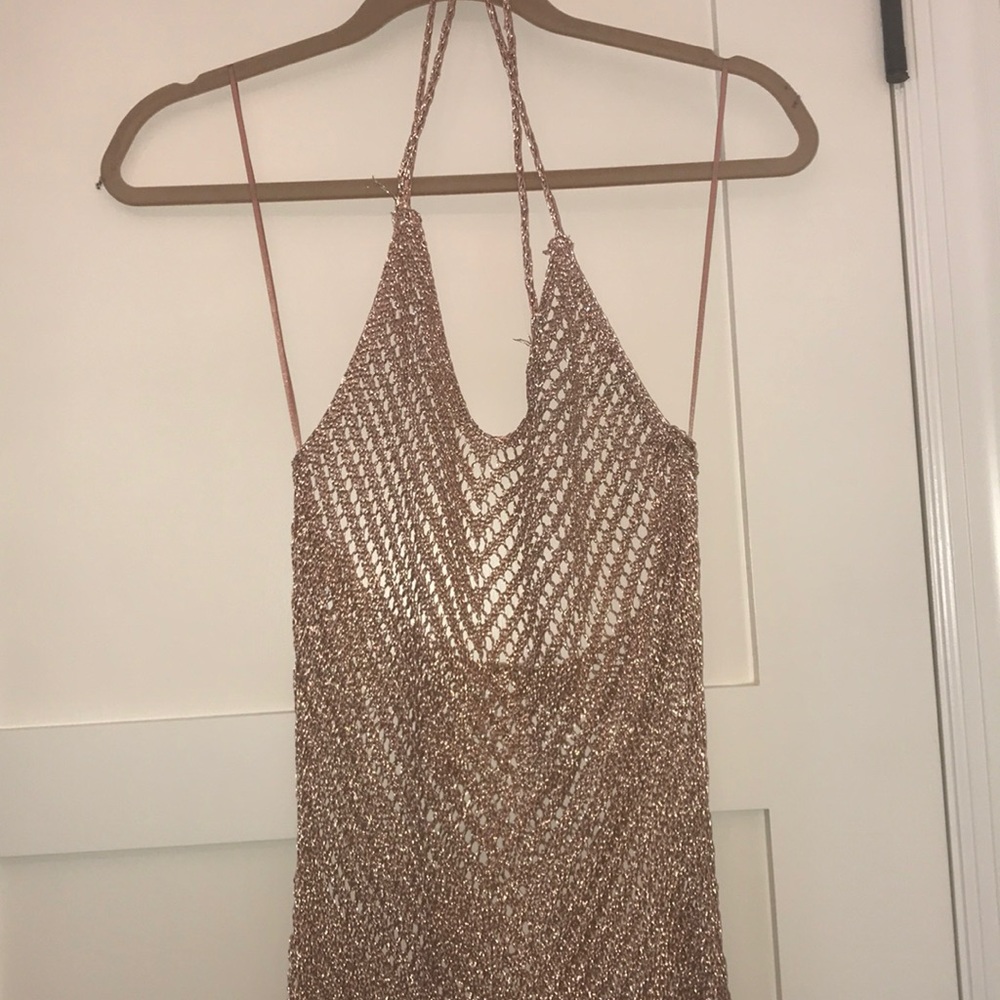 Rose gold long shimmery beach cover up dress